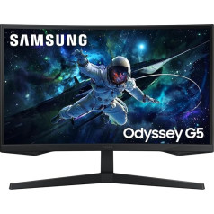 Samsung Odyssey G55C izliekts spēļu monitors, 27 collu ekrāns ar VA paneli, 2560 x 1440 pikseļi, 1000R rādiuss, HDR10, AMD FreeSync, atdzīvināšanas frekvence 165 Hz, reakcijas laiks 1 ms (MPRT)