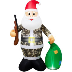 6ft Camo Suit Santa Claus with a Gun Christmas Inflatable Decorations Outdoor Blow Up Lighting Decorations Inflatable Santa Garden/Yard/Lawn Decorations Christmas Tree Decor