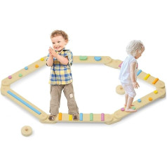 KORIMEFA Wooden Balance Bar Set for Toddlers, Educational Balance Beam with Colourful Background Stones Baby, Balance Stones Wooden Balance Board Children Montessori Toy Indoor Outdoor Use