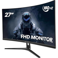 CRUA spēļu izliektais monitors - 27 collu FHD izliektais datora monitors, izliekums 1800R, VA panelis, 180 Hz, VGA spēļu monitors, Eye Care, slīpuma regulēšana, HDMI, melns