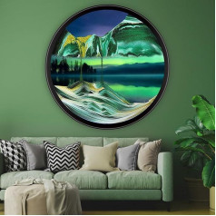 KOKBNR Pārvietošanās smilšu mākslas attēls šķidrā kustībā 3D Oasis Framed Wall Art Landscapes Room Decor 360° rotējoša krāsaina smilšu stikla sienas dekori Zen Relaxing skulptūras birojam