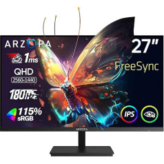 ARZOPA 27 collu 180 Hz - 2K QHD 2560 x 1440 monitora ekrāns 115% sRGB 1ms IPS FreeSync Regulējams slīpums Eye Care VESA sienas stiprinājums, DisplayPort 1.4, HDMI2.0, C tipa monitors