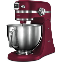 AEG KM 5520 virtuves kombains / piederumi / 1,6 ZS / 10 ātruma iestatījumi / impulsa funkcija / LED gaisma / aromātiskais vāks / metāla korpuss / 4,8 L un 2,9 L nerūsējošā tērauda maisīšanas trauki + aizsardzība pret šļakatām / sarkans