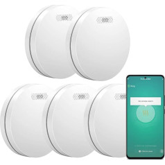 Aroha Smart Connect dūmu detektors WLAN - 10 gadu akumulators - Ugunsgrēka signalizācija WLAN, savienota ar lietotni Tuya & Smartlife, Smart Home - 5 ierīču komplekts