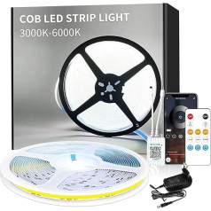 Yeewhale COB LED lente 6000 K White, App Control ar tālvadības pulti, 20 m, aptumšojama, 24 V, elastīgs COB LED lentu komplekts, spilgta zemgaismas gaisma mājas svinībām, DIY dekorēšanai