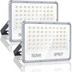 YIQIBRO LED āra prožektors, 50 W, 2 gabali, LED prožektors, āra prožektors, 5000 lm, āra prožektors, LED ūdensizturīgs IP67, 7000 K, vēss balts, īpaši spilgts āra prožektors, LED logs