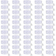 btfarm 50 gabali/3 režīmi LED pasaku gaismas, 2 m 20 LED pasaku gaismas ar akumulatoru, Mini pasaku gaismas, kas darbojas ar akumulatoru, pusei, Ziemassvētkiem, DIY, kāzām, iekštelpu dekorēšanai (Cool White)