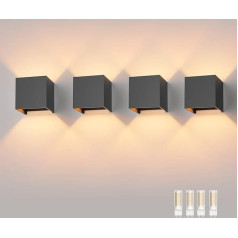 Klighten 4 LED sienas lampu komplekts ar nomaināmu G9 LED lampu, silti balta, 3000 K, alumīnija LED sienas lampas, regulējams gaismas leņķis iekštelpās/āra, āra apgaismojums viesistabai, dārzam, tumši pelēks