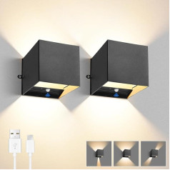 HaoDrisk Pack of 2 4000 mAh Battery Wall Light - iekštelpu sienas lampa bez strāvas pieslēguma ar kustības sensoru uzlādējama LED sienas lampa Bezvadu sienas lampa priekšnama kāpnēm Dzīvojamā istaba Guļamistaba