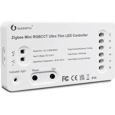 GLEDOPTO ZIGBEE3.0+2.4G RGBWW/RGBCCT Mini LED sloksnes kontrolieris, īpaši plāns DC5-12-24V, 144W, saderīgs ar Amazon Echo Plus Tuya Smart Life Smartthings