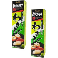 S&B® | Pikantiški makaronai su krienais ir wasabi | Tūbelė wasabi makaronų pagardų padažo - 2 x 43 gr