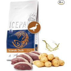 ICEPAW I Augstas kvalitātes sausā barība I Scandic Duck 4 x 2 kg I Ar pīli un kartupeļiem I Bez graudaugiem I Jutīgiem suņiem