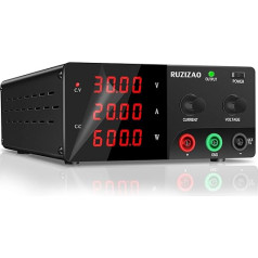 RUZIZAO Laboratorijas barošanas avots 30 V 20 A, laboratorijas barošanas avots Augstas veiktspējas līdzstrāvas regulējams barošanas avots 600 W komutācijas barošanas avots ar enkodera kontroli un izejas slēdzi Laboratorijas līdzstrāvas baroša