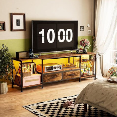 TV skapītis LED, TV bufete viesistabai ar televizoru līdz 75 collām, 180 x 40 x 58 cm, TV statīvs ar 2 atvilktnēm, 2 atvērti nodalījumi, TV skapītis ar RGB LED apgaismojumu, tērauda rāmis (tumši brūna)