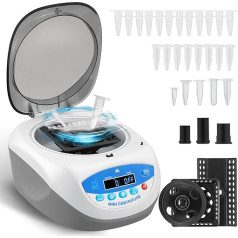 Mxmoonant digitālā mini centrifūga, liels ātrums 12000RPM, 5689xg, laboratorijas centrifūga ar 3 rotatoriem 12x 0.2ml/0.5ml/1.5ml/2ml, 4x 5ml, 0.2ml PCR sloksnēm, taimeris 0-99h, AC100-240V