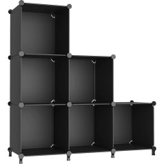 AWTATOS Cube Storage Organizators Skapja plauktu uzglabāšanas organizācija Modulāra 6 Cube DIY plastmasas kvadrātveida grāmatu plaukts drēbju plaukts mājai, guļamistabai, birojam, melns, melns