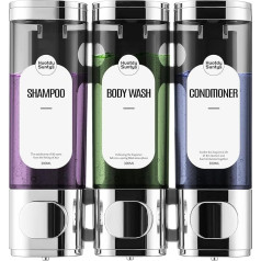 HUOTDY SUNTYS 3 in 1 dušas ziepju dozators Sienas šampūna un kondicioniera dozators Dušas dozators bez urbšanas 3 x 300 ml šampūna kondicioniera ķermeņa mazgāšanas dozators vannas istabai Virtuves viesnīca