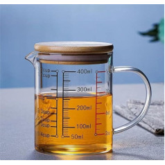 Uadme Mērkanna stikla, caurspīdīga mērkarote ar vāku, borosilikāta stikls, graduēta, ar rokturi, ar uzgali cepšanai un vārīšanai (400 ml)