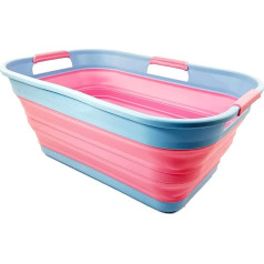 SAMMART 21L salokāms plastmasas uzglabāšanas grozs - salokāms iznirstošs uzglabāšanas grozs / organizators - pārnēsājams veļas paplātes paliktnis - vietu taupošs veļas grozs / grozs (Cool Blue/Pink Jersey)