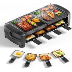 JOYAMI Raclette Grill Электрический настольный гриль с натуральным камнем для гриля и решеткой, Raclette с антипригарной решеткой и 8 сковородами, элект