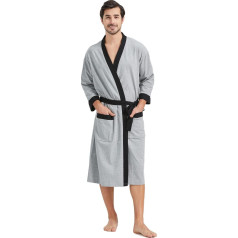 FashGudim 100% Cotton Men's Dressing Gown Lightweight Summer Knitted Coats Thin Kimono Bathrobes