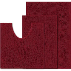 Wyewye Chenille vannas istabas komplekts no 3, vannas paklājiņš, neslīdošs, mazgājams, ērts un mīksts vannas paklājs, vannas istabas paklājs dušai, vannai, tualetēm, vīna sarkans
