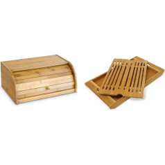 Relaxdays Bambusa maizes kaste (H x W x D): Bambusa rullīšu maizes kaste un maizes dēlis augstums x platums x dziļums: 16,5 x 40 x 27,5 cm: Aptuveni 3 x 37 x 21,5 cm Šķēlēšanas dēlis ar nodalījumu drupatām, kas atvieglo maizes cepšanu.