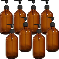 SENENQU 8 Stück 500 ml Pumpflaschenspender, nachfüllbarer leererer Seifenspender mit Pumpe, Kunststoff-Lotion-Flüssigkeitsspender, Flaschenbehälter für Shampoo, Conditioner, Badezimmer, Küche, Braun