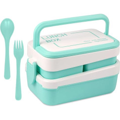 Kisstta Bento Box pusdienu kaste ar 3 nodalījumiem, Bento kaste maltītes pagatavošanai, 2 kārtu Bento pusdienu kaste ar rokturi, izturīga pret noplūdi, droša mikroviļņu krāsnī - zaļa - zaļa