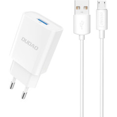 Dudao USB-A 2.1A tīkla lādētājs + USB-A - microUSB kabelis - balts