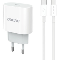 Dudao A14EUC PD 20W USB-C mazais sienas lādētājs + USB-C kabelis - balts