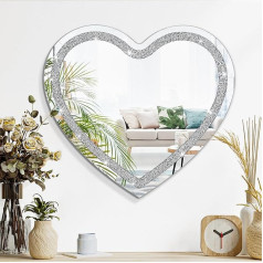 Kristāla sienas spogulis Crush Diamond Hanging spogulis sienai bez rāmja Sudraba sirds formas spogulis sienai Dekoratīvs Bling Stilīgs spogulis iedomība guļamistaba Dzīvojamā istaba Vannas istaba Priekšnams