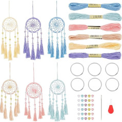 INFUNLY 6 mazo DIY Dream Catcher komplektu komplekts Mini Dream Catcher Craft komplekts somai piekariņi Krāsains dzijas Dream Catcher roku darbs atslēgu gredzenam Auto spoguļa pakaramais