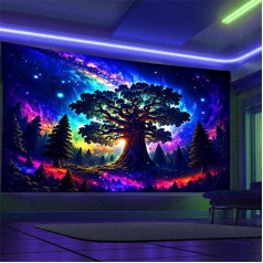 Arsey Black Light Tapestry Forest Trippy UV reaktīvie gobelēni Vertikāli koks zvaigznes galaktika Estētiska sienas dvieļu apdare Dzīvojamā istaba krāsains liels 230 x 180 cm