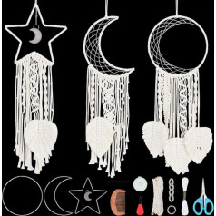 ORIGACH 3 komplekti DIY makrame sapņu ķērāju komplekti Rokām darināti sapņu ķērāju komplekti pieaugušajiem iesācējiem Boho makrame sienas piekaramie piederumi Ietver kokvilnas auklu un instrukcijas