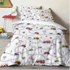 Yasida Cars Bērnu gultasveļa 135 x 200 cm Zēni Traktors Mikrošķiedras gultasveļa ar ceļa zīmēm un ielām zēniem Pusaudžiem Ekskavators Gultasveļa 135 x 200 cm ar rāvējslēdzēju + 1 spilvendrāna 80 x 80 cm