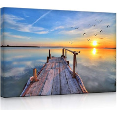 Gaismas kastīte Daudzkrāsains audekla attēls ar LED apgaismojumu Tilts ar kaijām saulrieta laikā 80 x 60 cm Pilnībā izgaismots