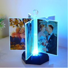 ZEEYUAN Automātiskais rotējošais bilžu rāmis 10 x 15 cm ar LED 10 fotoattēlu caurspīdīgs fotorāmis daudzām bildēm, izgatavots no akrila, moderns rāmis kāzu ģimenes dzimšanas dienai