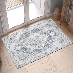 TOPICK Paklājs 60 x 90 cm Pelēks paklājs 60 x 90 cm Pelēks paklājs Ziedi Mazgājams Super plāns salokāms Vintage Īss kaudzes Austrumu ziedu garš ieejas paklājs Virtuves paklājs birojam Priekšējās durvis Patio gaitenis