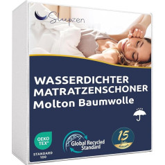SLEEPZEN Ūdensnecaurlaidīgs matrača pārvalks, Molleton 100% kokvilna, matrača pārvalks ar aizsardzību pret mitrumu, elpojošs, jaunākā versija gultas ieliktņa ar aizsardzību pret mitrumu, ražots ES