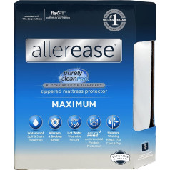 AllerEase Maximum Allergy and Bed Bug Waterproof Zippered Mattress Protector - Alergologu ieteikts, lai novērstu putekļu ērcīšu un citu alergēnu uzkrāšanos, bez vinila un hipoalerģisks, Queen Sized