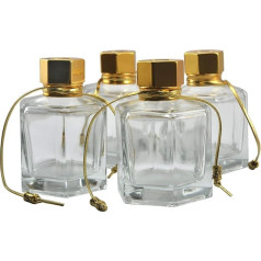 Ougual 4 sešstūra stikla pudeles telpu smaržu difuzoram, ēterisko eļļu trauciņi (120 ml, ar zelta vāku un virvi)