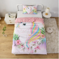 MUSOLEI Vienvietīga sega meitenes 135 x 200 cm Vienradzis 3D drukāšana Vienradzis 2 gabali Segas pārvalks 135 x 200 cm un 1 spilvendrāna 50 x 80 cm bērniem