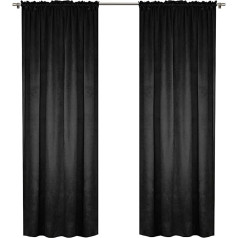 HOME DEKO Set of 2 Opaque Velour Curtains, Velvet Blackout Curtains for Living Room or Bedroom, Window Curtains, 140 x 250 cm, Black