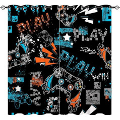 YUANZU Gamepad aizkari Bērnu grafiti Gamer videospēļu Joystick Print Pattern Eyelet Blackout Room aptumšošanas logu aizkari zēniem pusaudžu guļamistaba spēļu istaba 2 paneļi W 117 cm x D 137 cm