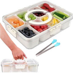 Uzkodu kaste ar nodalījumiem, 2 gabali, sadalīts servēšanas paplāte ar vāku un rokturi Uzkodu plate ar vāku Piknika piederumi Dīvāna bāra uzkodu kaste Party Butler 8 nodalījumi Garšvielu konteiners garšvielām Saldumi
