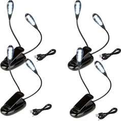 KINGCOO 8 LED grāmatu lasīšanas gaisma, regulējams dubultgalvas galda lampas spailes gaismas klips lasīšanas lampa dienasgaismas baltā mūzikas stenda gaisma ar 2 spilgtuma USB kabeli BBQ galda ceļošanai (4 gab.)