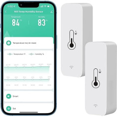 Comboss WiFi higrometra/termometra sensors, bezvadu temperatūras un mitruma sensors lietošanai iekštelpās un ārpus telpām ar tālvadības lietotnes paziņojuma signālu, darbojas ar Tuya lietotni, 2 iepakojumi