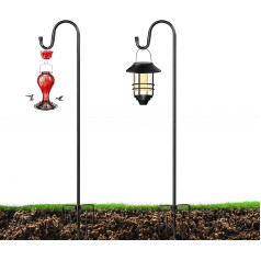 XDW-GIFTS Vogelfutterstation für den Außenbereich, 2 Stück, 114,4 cm, Schäferhaken, robuste Gartenstange zum Aufhängen von Pflanzkorb, Solar-Laternen, Gartenpflanzenaufhänger mit 5 Basis-Zinken