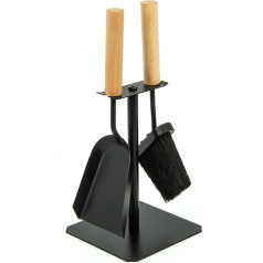 Valo Trondheim VK000306 Fireplace Companion Set (2 Pieces, Including Fireplace Brush and Shovel, Fireplace Set with Stand, Black with Wooden Handles)